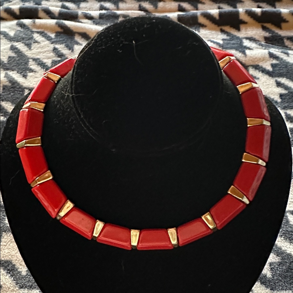 Napier Red Lucite Tube With Gold Necklace*